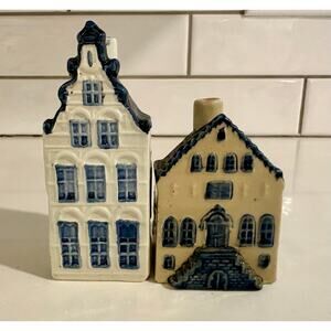 Set of 2 Dutch KLM Delft Blue Miniature Houses